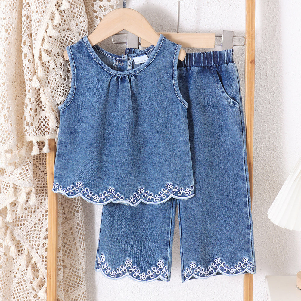 Kids clothing cross-border exportfall and winternew arrival children's blue vest + pants baby children's clothing