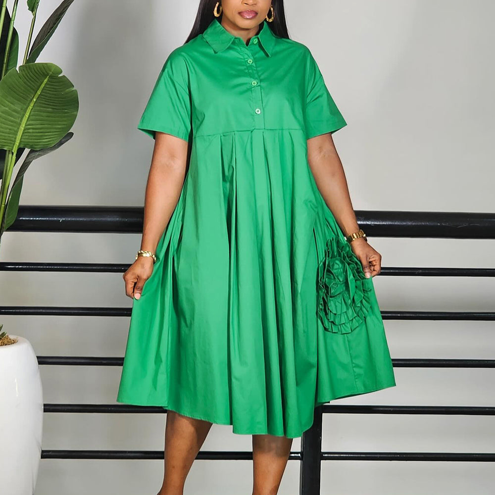 D3338 cross-border supply, export fashion, european and american clothing,  short-sleeved solid color a-line skirt, african shirt dress
