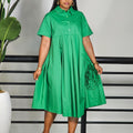 D3338 cross-border supply, export fashion, european and american clothing,  short-sleeved solid color a-line skirt, african shirt dress