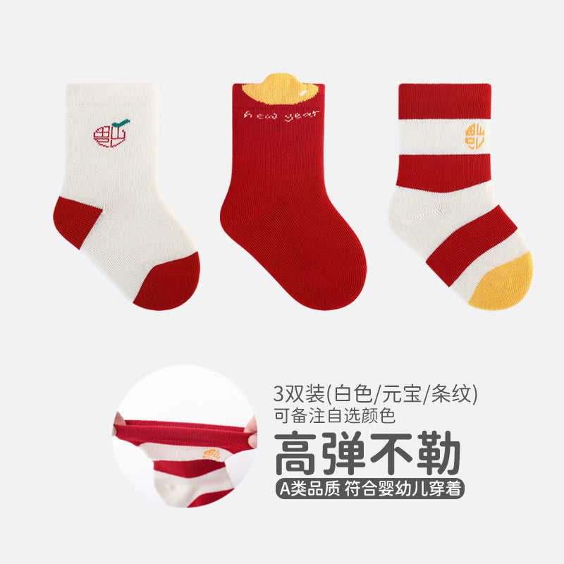 Babylon baby knee socks socks combed cotton new year first birthday festive 100 days big red socks boneless type a baby socks