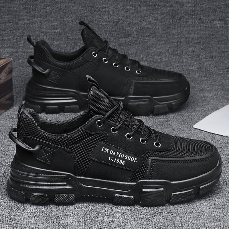 Men's waterproof, anti-slip, hard-wearing black work shoes - trendy, athletic, casual, breathable, spring-ready safety shoes for construction and labor