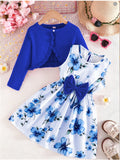 spring/autumn collection: girls' colorful suspender dress + solid color cardigan - new fashionable and elegant baby outfit