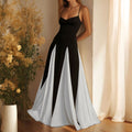 cross-border e-commerce european and american women's clothing: new summer collection - color block crew neck casual fitted waist slimming a-line maxi dress