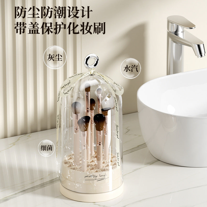 Rotating, dustproof eyebrow pencil organizer with lid - makeup brush storage container, hangable cosmetic cleaning and storage box