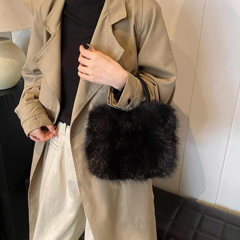 Furry portable small bag fashion strap Furry small square bag autumn and winter texture women's messenger bag