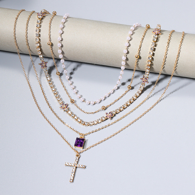 Sweater necklace wholesale european and american cross-border jewelry women's personalized exaggerated high-end diamond-studded cross sweater chain