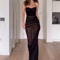 Amazon  independent station cross-border best selling women's sexy see-through high slit backless suspender dress