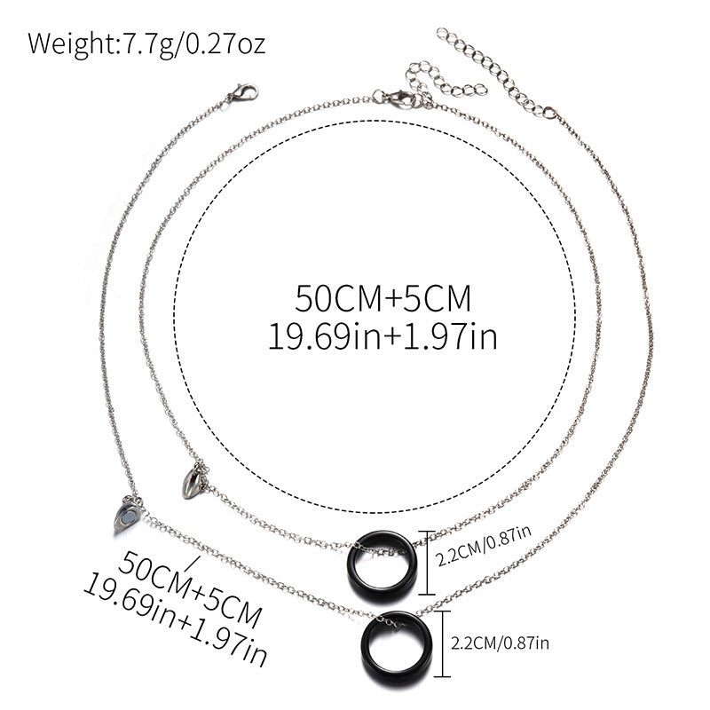 European and american cross-border minimalist double-layer irregular circle necklace, light luxury niche heart patchwork jewelry necklace, couple's style