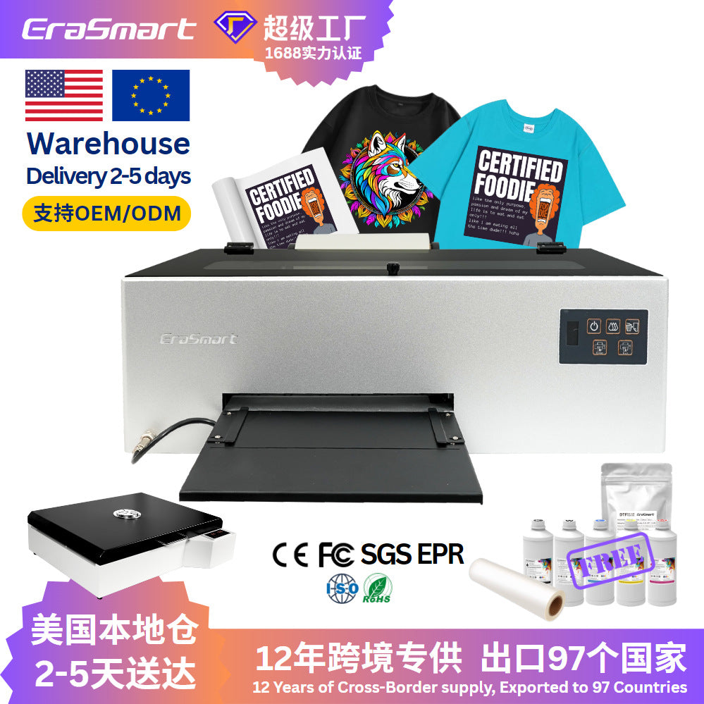 Erasmart new a3 white ink heat transfer printer single nozzle heat transfer short sleeve throw pillow dtf printing machine