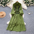 Retroartsyembroider silm type dress women's summerlong sleeves lapel waist a-line skirt slimming lookelegant long skirt