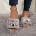 Exportplus size fur slippers 25 years european and american rhinestone women's slippers independent station fur slippers spot wholesale women