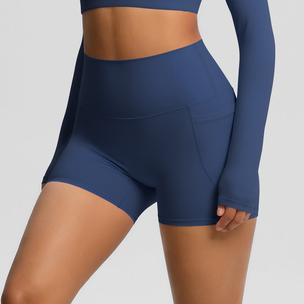 Naked feel high waist yoga shorts quick-drying breathable tight flap pocket pants outdoor cycling sports fitness pants processing personalized