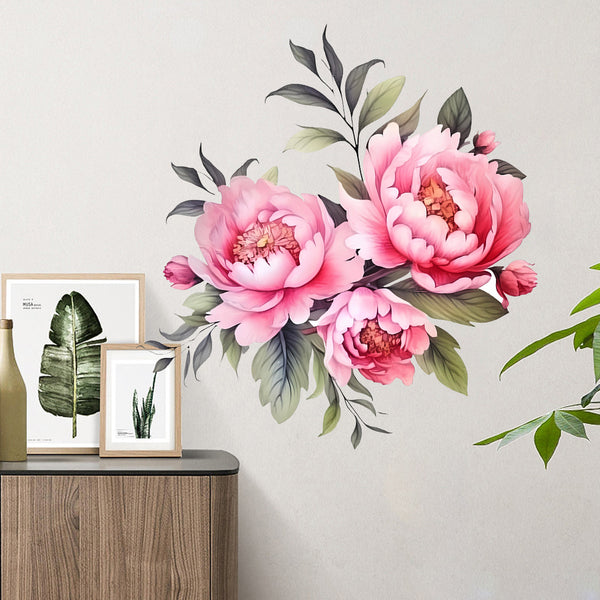 PH-QT619   peony flower decorative wall sticker arrangement bedroom background wall sticker self-adhesive sticker
