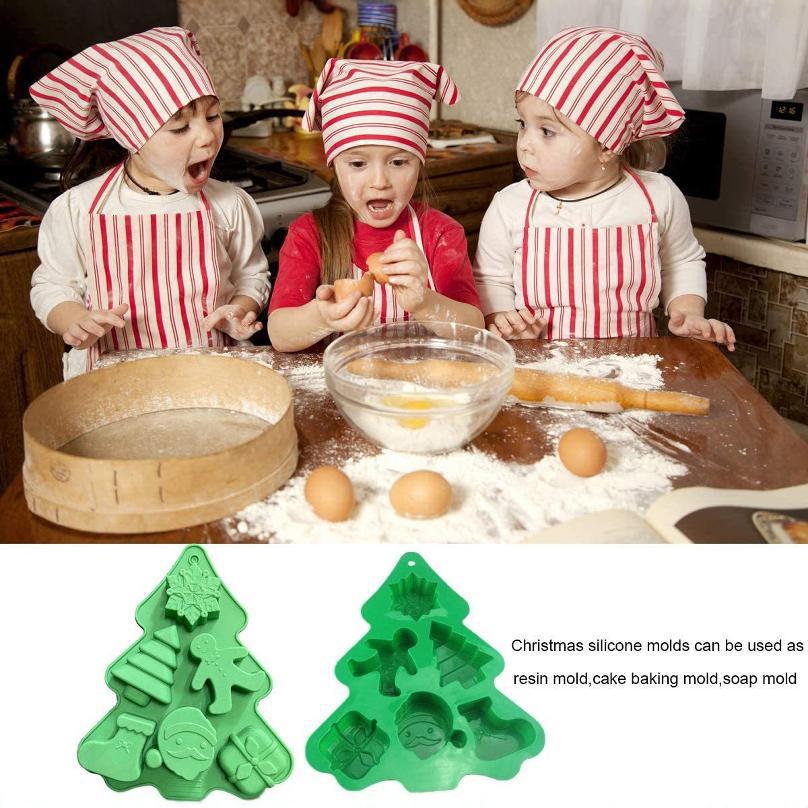 Christmas tree cake mold Santa kitchen baking utensils DIY chocolate biscuits 6 holes silicone cake mold