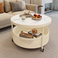 Accessible luxury style round small apartment movable coffee table living room for home slate small round table double-layer storage trolley