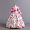 New floral girl's dress chiffon long sleeve princess dress first birthday piano performance dress baby dress