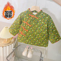 Winternew arrivalgirl floral cotton jacket baby printing floral fleece-linedthickened new year's greetings clothing for children and young children outwear cotton jacket