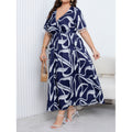 plus size cross-border new arrival  women's original elegancev neckprintingdress cuff flow