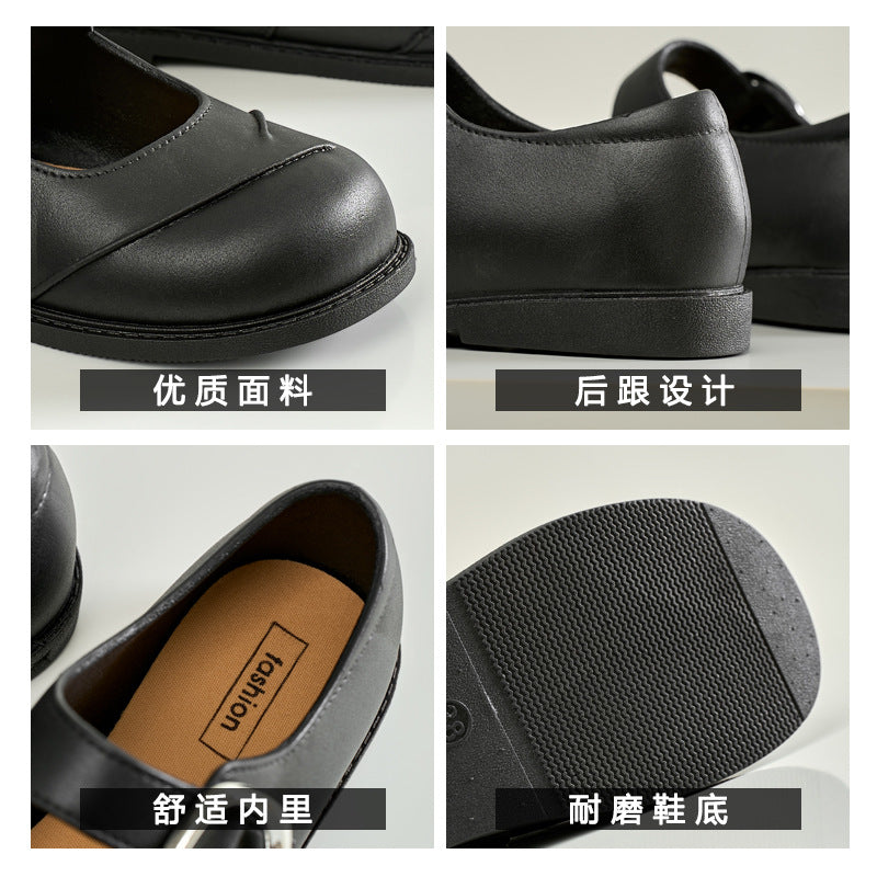 Loafers 2026 new arrival spring autum british style retro small silver buckle round toe pvc slip-on thick sole loafers