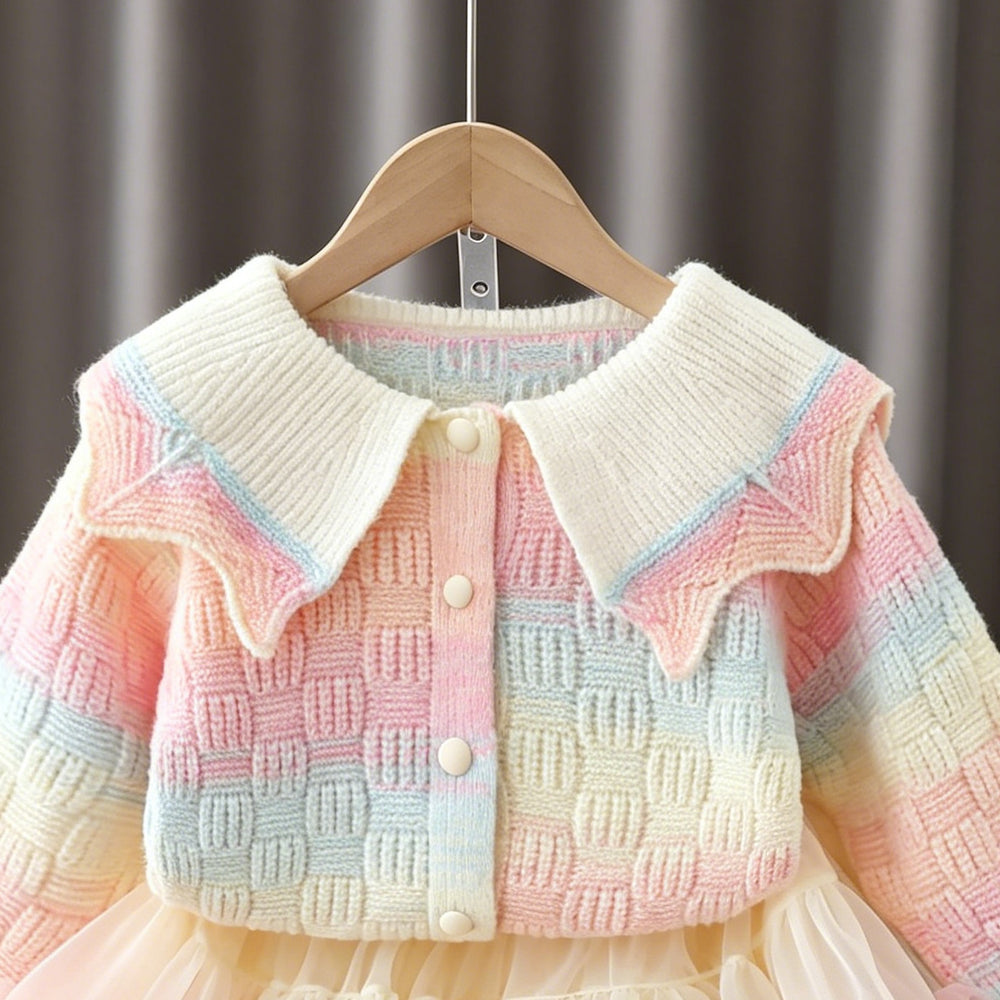 Girls' sweater set -  autumn collection: gradient knit cardigan & cute tutu skirt two-piece outfit