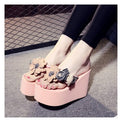 2025 spring/summer new women's beach sandals - ultra high heel, floral design with bear embellishment, fashionable outerwear flip-flops with woven straps