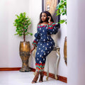 European, american, and african fashion cross-border  new print slim-fit maxi dress with lantern sleeves - special offer
