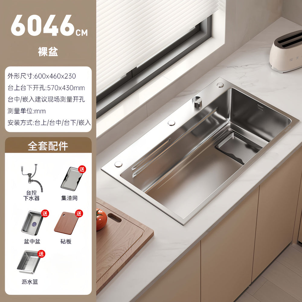 Thickened 5mm slag collection kitchen sink large single slot 304 stainless steel for home vegetable basin countertop middle and lower dishwashing sink