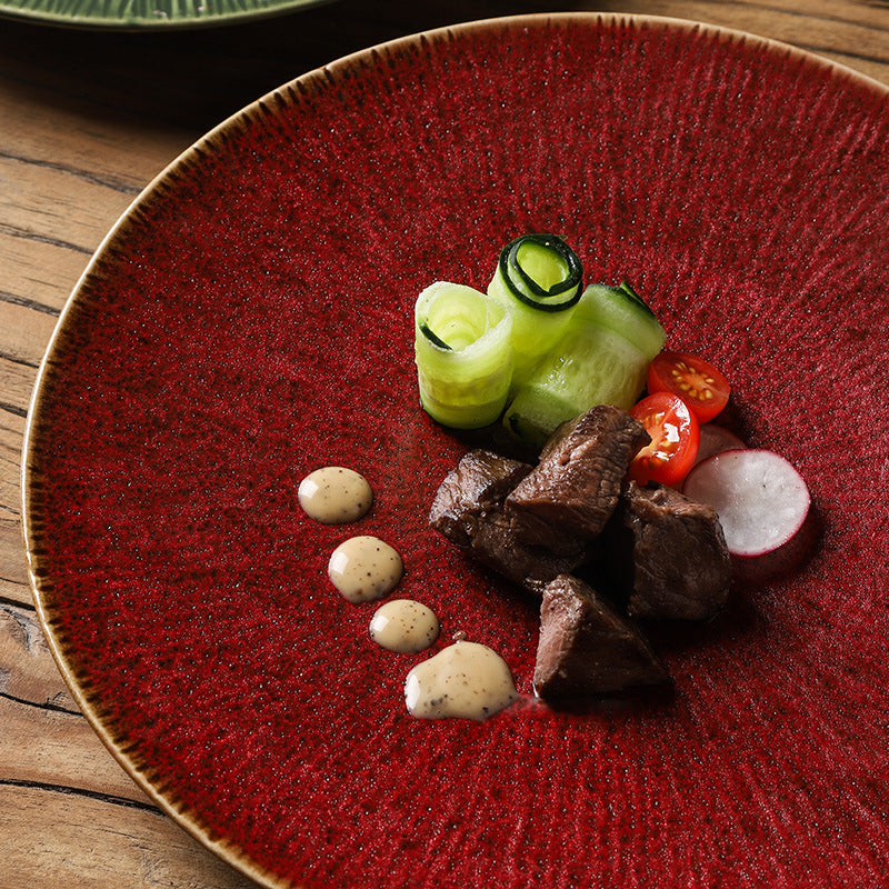 Retro high-looking kiln-turned creative plate ceramic western food plate for home restaurant steak plate stylish dessert plate