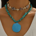 Wholesale seashell pendants - new cross-border beach starfish necklace for women - fresh, colorful crushed stone summer ocean choker
