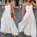 cross-border e-commerce women's fashion: european and american summer new arrivals - elegant solid color high-waisted spaghetti strap maxi dress 661