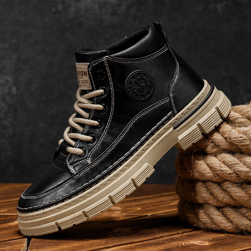 Boots men's high-top spring british style retro genuine leather mencasual leather shoes mid-top waterproofworkwear boots