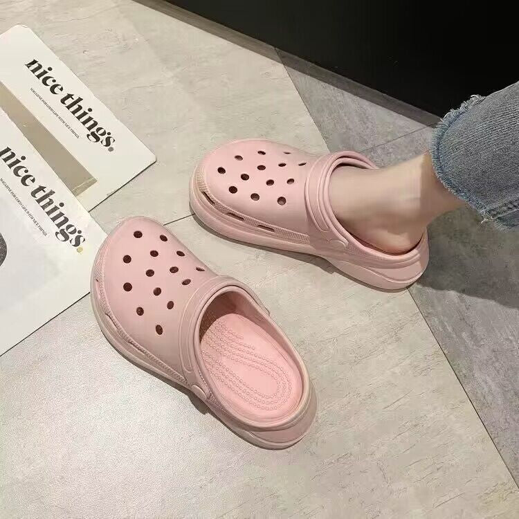 Crocs women's ins trendy summer thick sole high heels nurse baotou half drag cute outwear stepping on shit feeling beach sandals