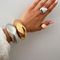 European and american cross-border statement jewelry: minimalist irregular shiny bangle, unique alloy round wide open bracelet for women