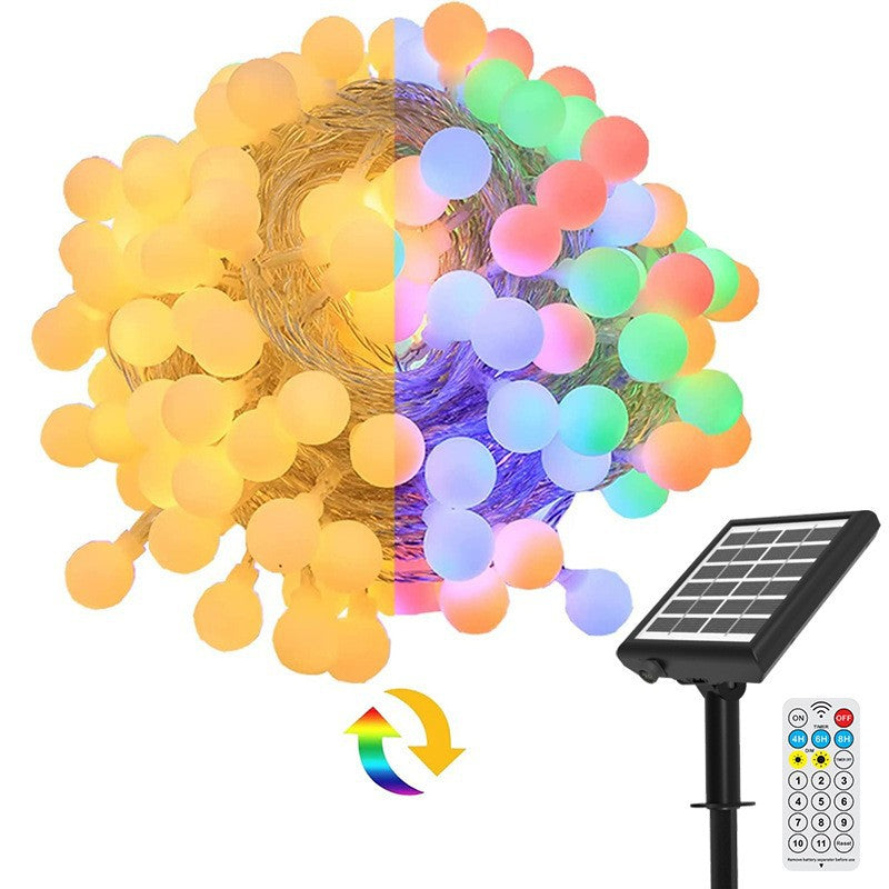 Solar remote control stepless color-changing outdoor waterproof camping canopy atmosphere light string round ball lantern small white ball pendant