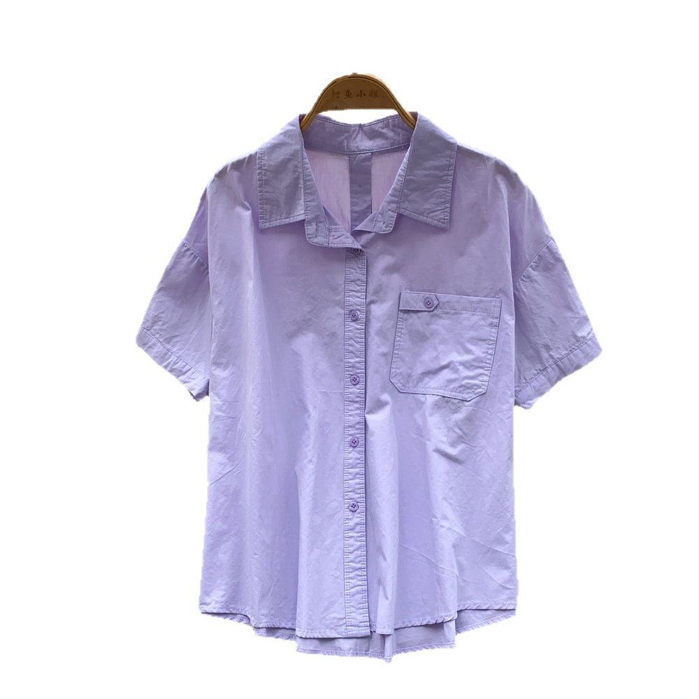 K-stylework clothing style yellow comfortable breathable short-sleeved shirt women's summer lapel looseeasiest for matchslimming looktops