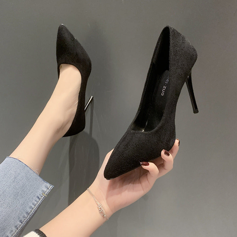 High heels for women 2025new arrivalpopular suede fashioneasiest for matchautum women's shoes k-style banquet stiletto pointed toe flats