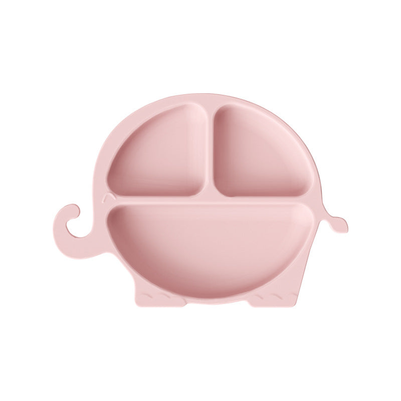 Children's silicone grid suction cup dinner plate, cartoon dinosaur integrated baby baby separation complementary food tableware customization