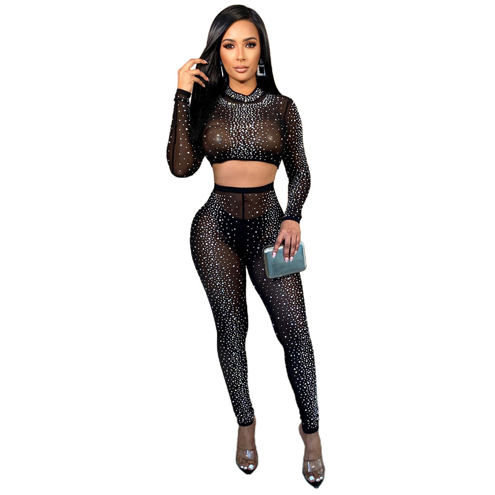 S390228 Cross-border  Women's Ball Dress Evening Dress Elegant Sexy Hot Diamond Pencil Pants Suit Women