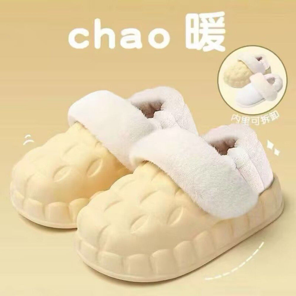 2025 women's winter slippers: cute cartoon design, thick sole, fleece lined, non-slip, wear-resistant, warm, detachable waterproof cotton shoes
