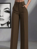 european and american  independent station pure colorcasual women's high waist pleated loosepants work pants trousers