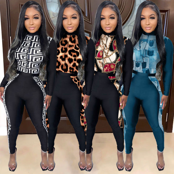 ZQS10276 hot-selling European and American sexy slim-fitting, large-size paper print jumpsuit, nightclub outfit