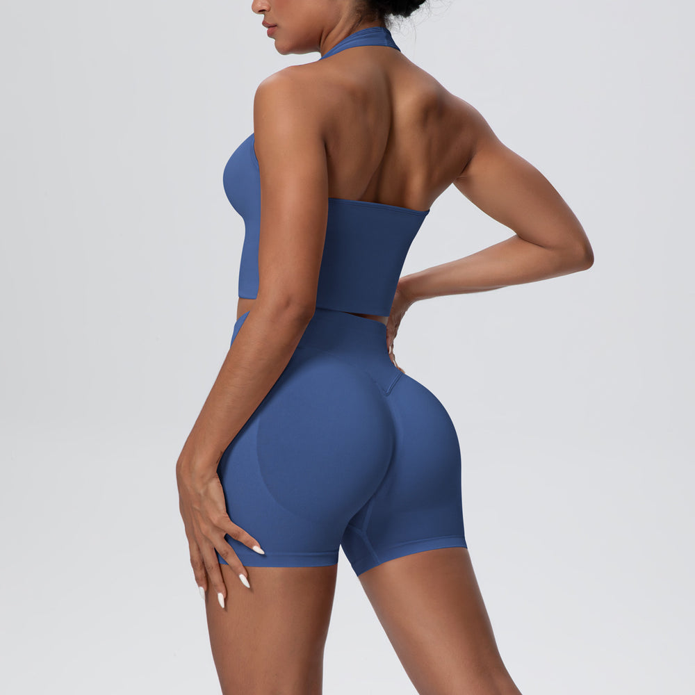 New seamless breathable backless halter bra high-waisted butt-lifting yoga set outdoor running fitness activewear