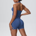 New seamless breathable backless halter bra high-waisted butt-lifting yoga set outdoor running fitness activewear