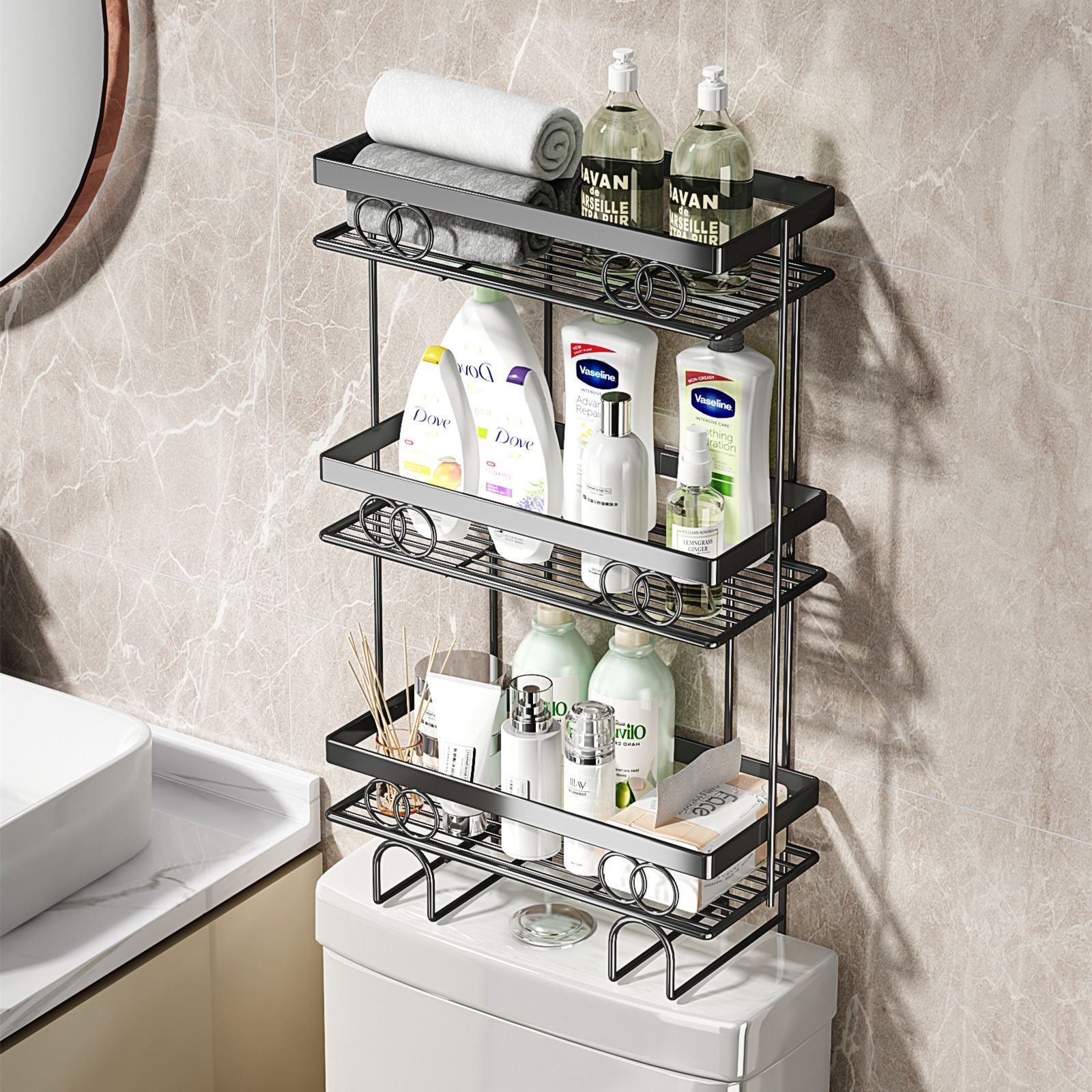 Shelf above the toilet, shower gel, shampoo, toilet holder, no punching, wall-mounted bathroom storage rack.