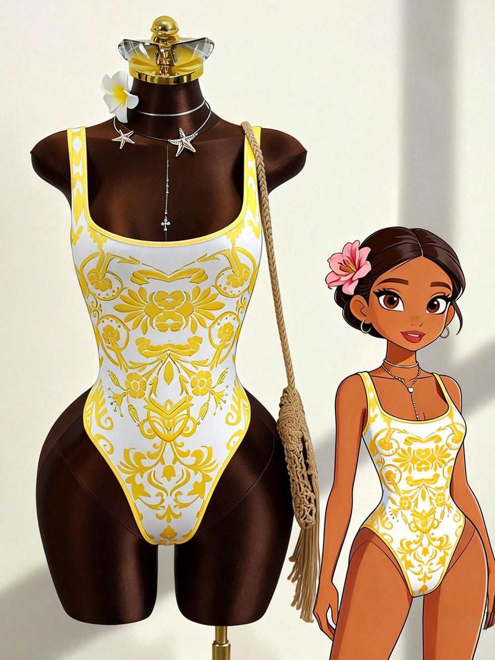 European and american style one-piece swimsuit - fresh print, bodycon, sexy open back - perfect for  cross-border e-commerce