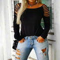 cross-border    spring/summer women's solid color cold shoulder tie-up casual top
