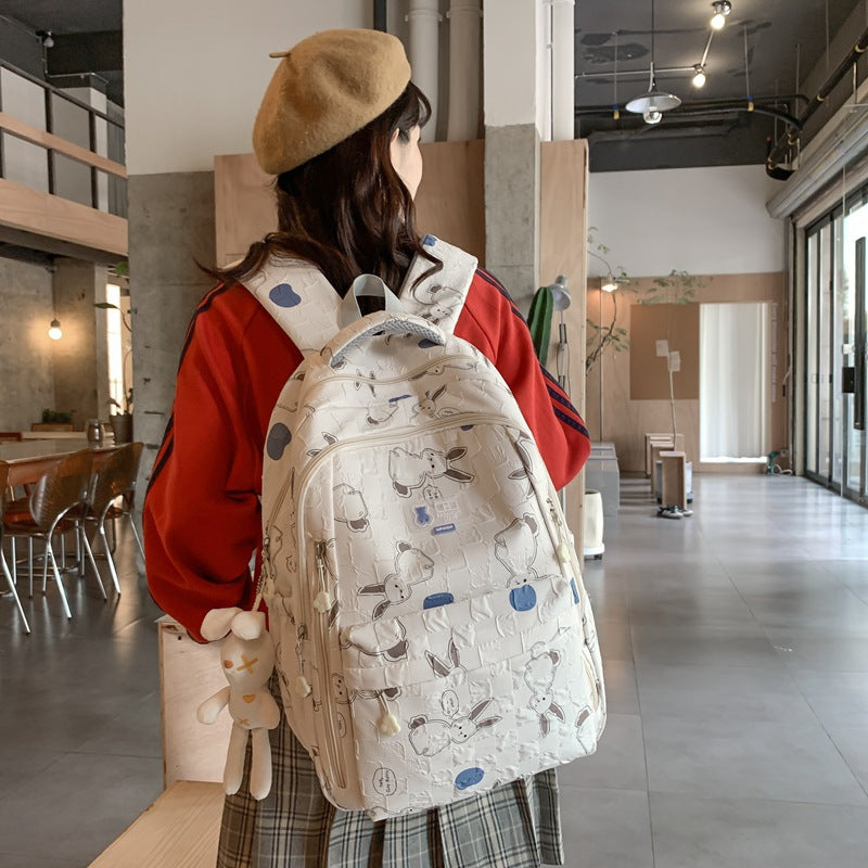 School bag female ins Mori Korean version printed junior high school student backpack high value college student lightweight backpack