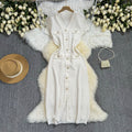 Exportnew arrival summerfrenchstyle short-sleeved waist silmv neckknittingdress women's volleyball button elegant skirt