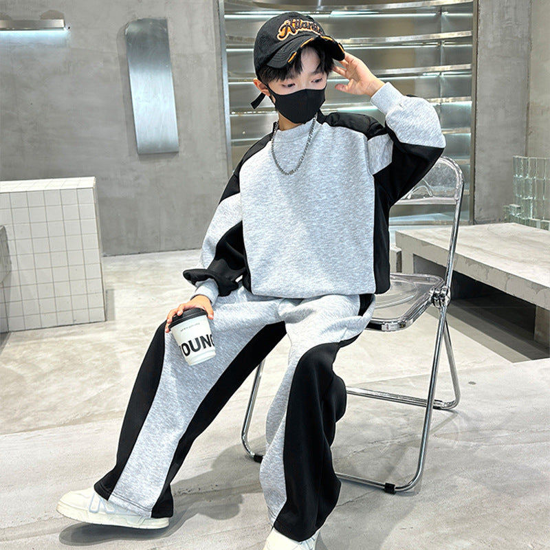 Boys' spring/autumn outfit set,  new collection, mid-to-large size, autumn boys' activewear, kids' color block sweatshirt, stylish
