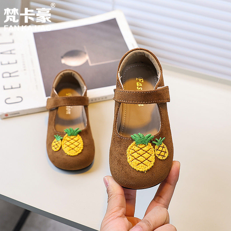 Vancahao kids' mongolian velvet leather shoes,  spring/autumn new collection, girls' fashion cartoon princess shoes, soft sole flats